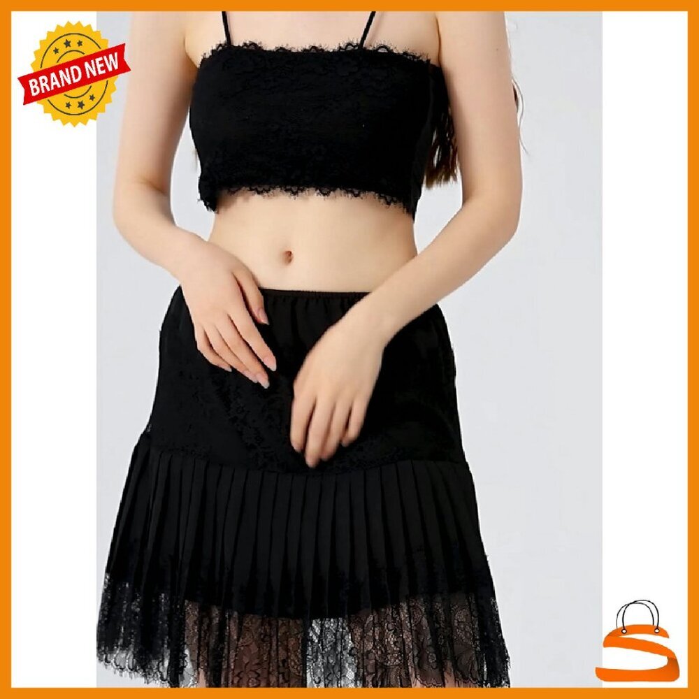 Lace Mini Skirt Low Rise Ruffle Pleated Layered Flowy Short - Picture 8 of 8